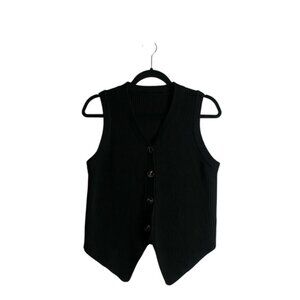 Rapbin Women's Black Rib Knit Sleeveless Casual Vest Top